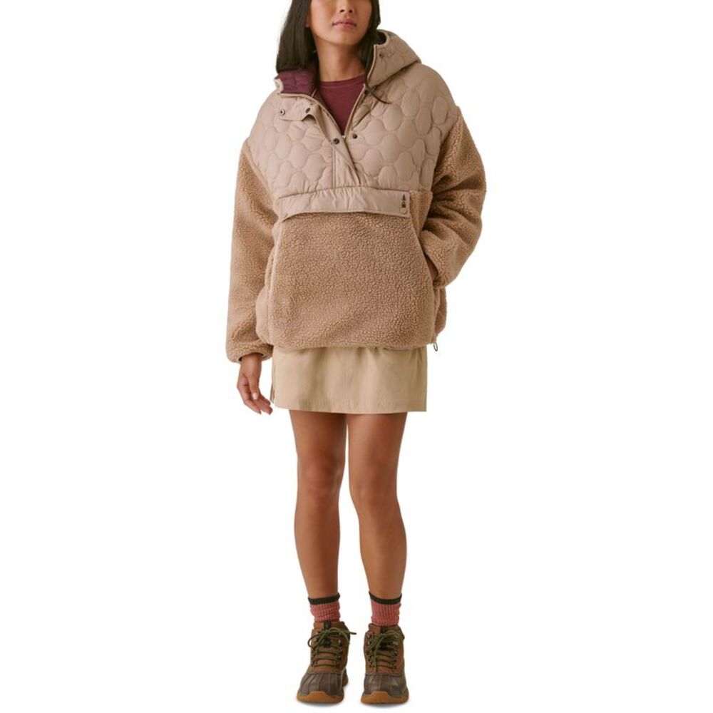 Bass Outdoor Womens Mixed Media Ripstop Quilted Sherpa Hooded Jacket